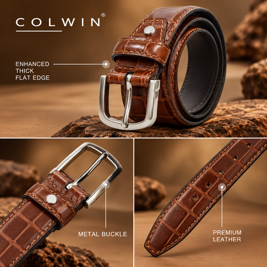 Crocodile-Embossed Belt for Men