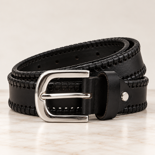 Genuine Leather Braided Edge Belt for Men