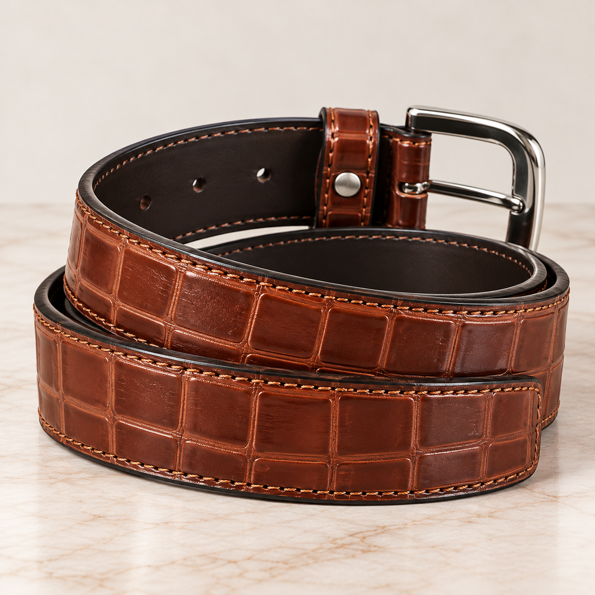 Crocodile-Embossed Belt for Men