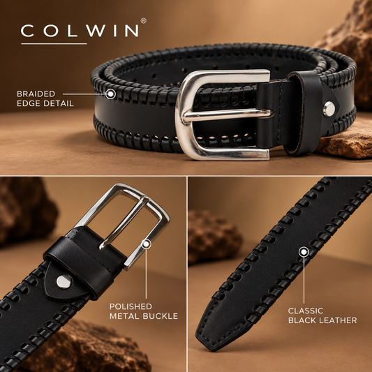 Genuine Leather Braided Edge Belt for Men