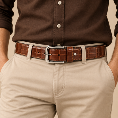 Crocodile-Embossed Belt for Men