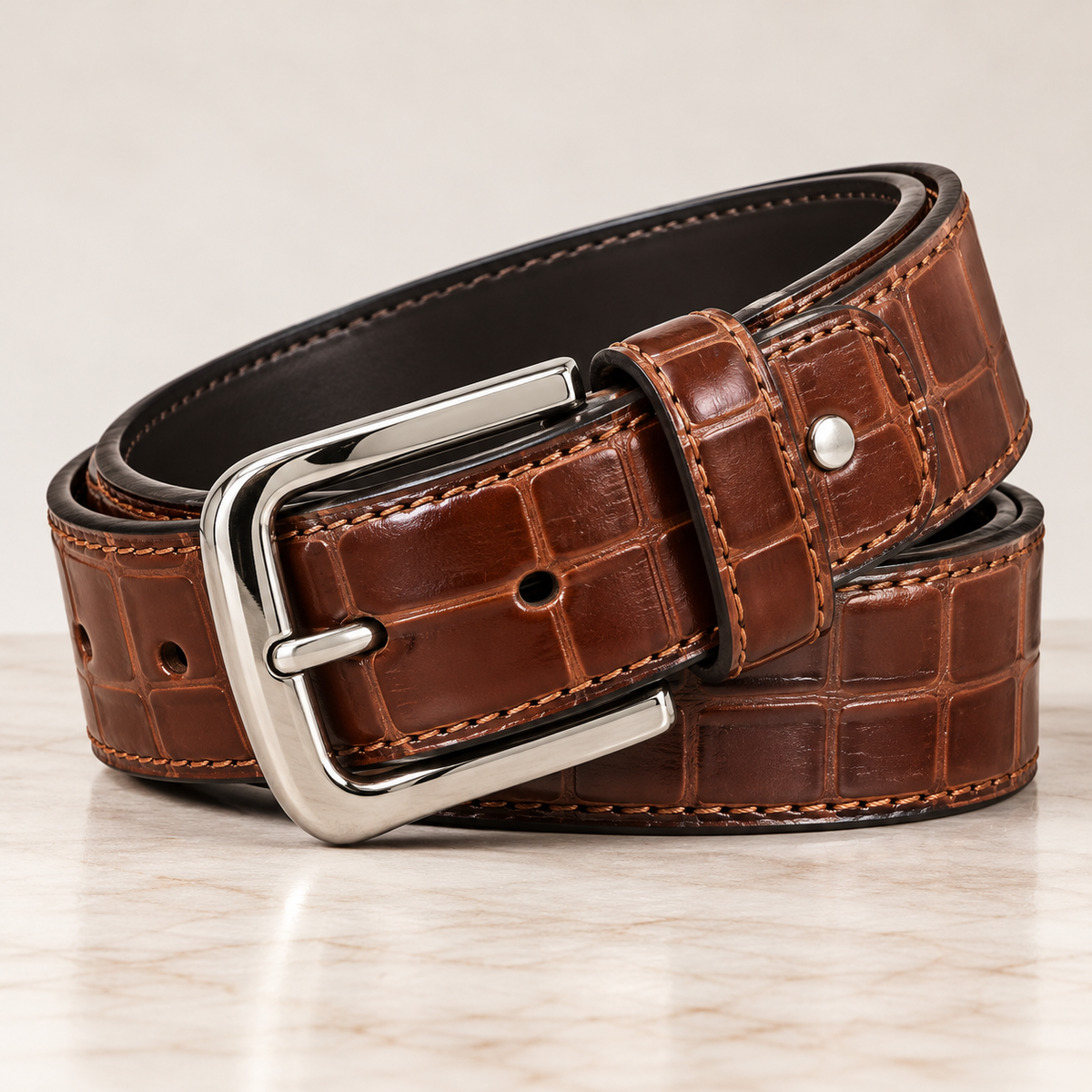 Crocodile-Embossed Belt for Men